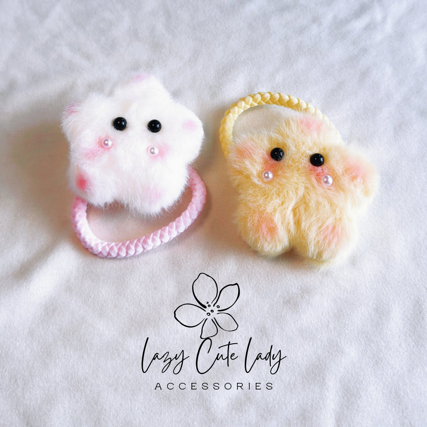 Fuzzy Cartoon Star Hair Clips and Ties with Adorable Eyes – Cute and Versatile Accessories