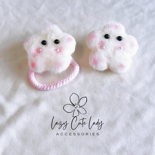 Fuzzy Cartoon Star Hair Clips and Ties with Adorable Eyes – Cute and Versatile Accessories