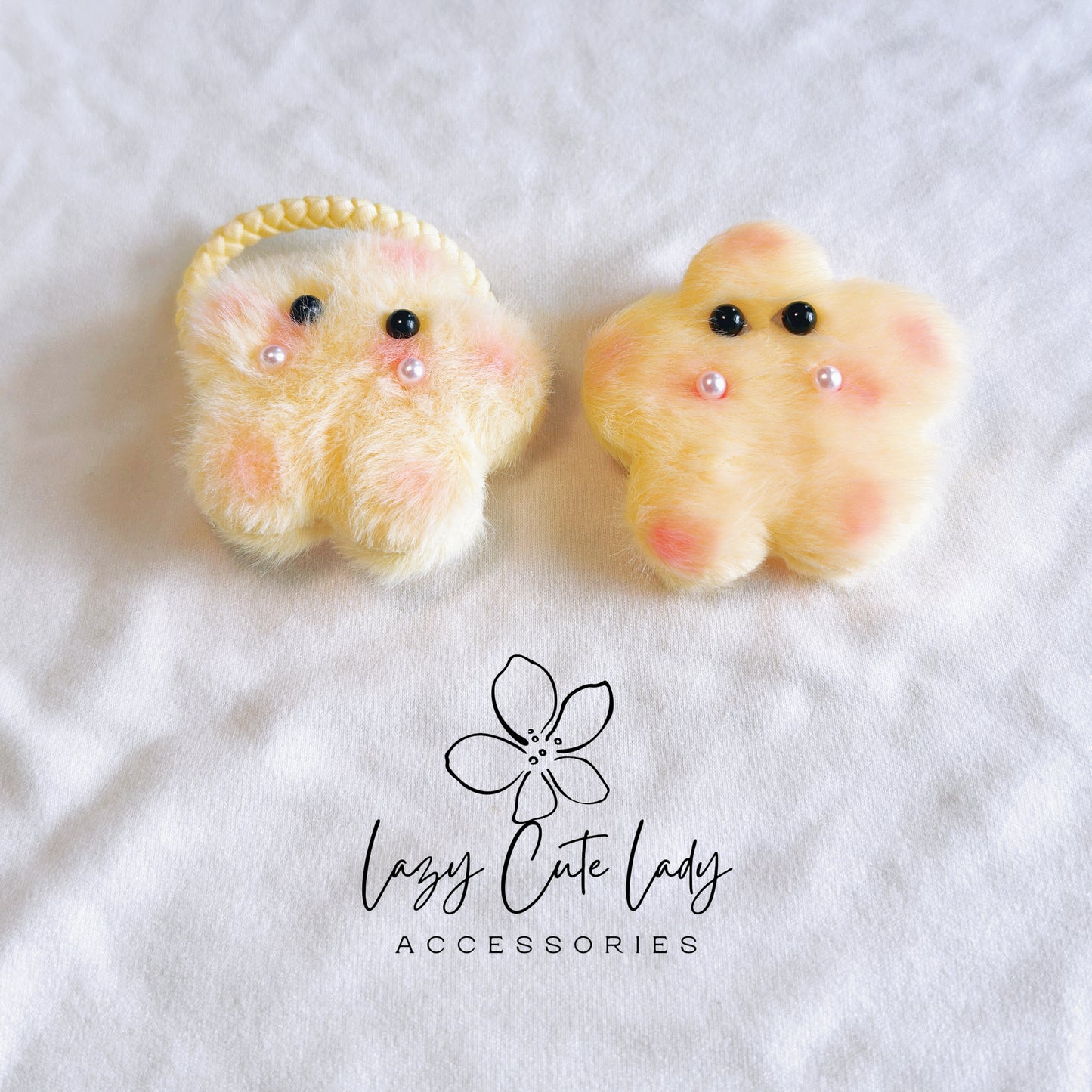 Fuzzy Cartoon Star Hair Clips and Ties with Adorable Eyes – Cute and Versatile Accessories