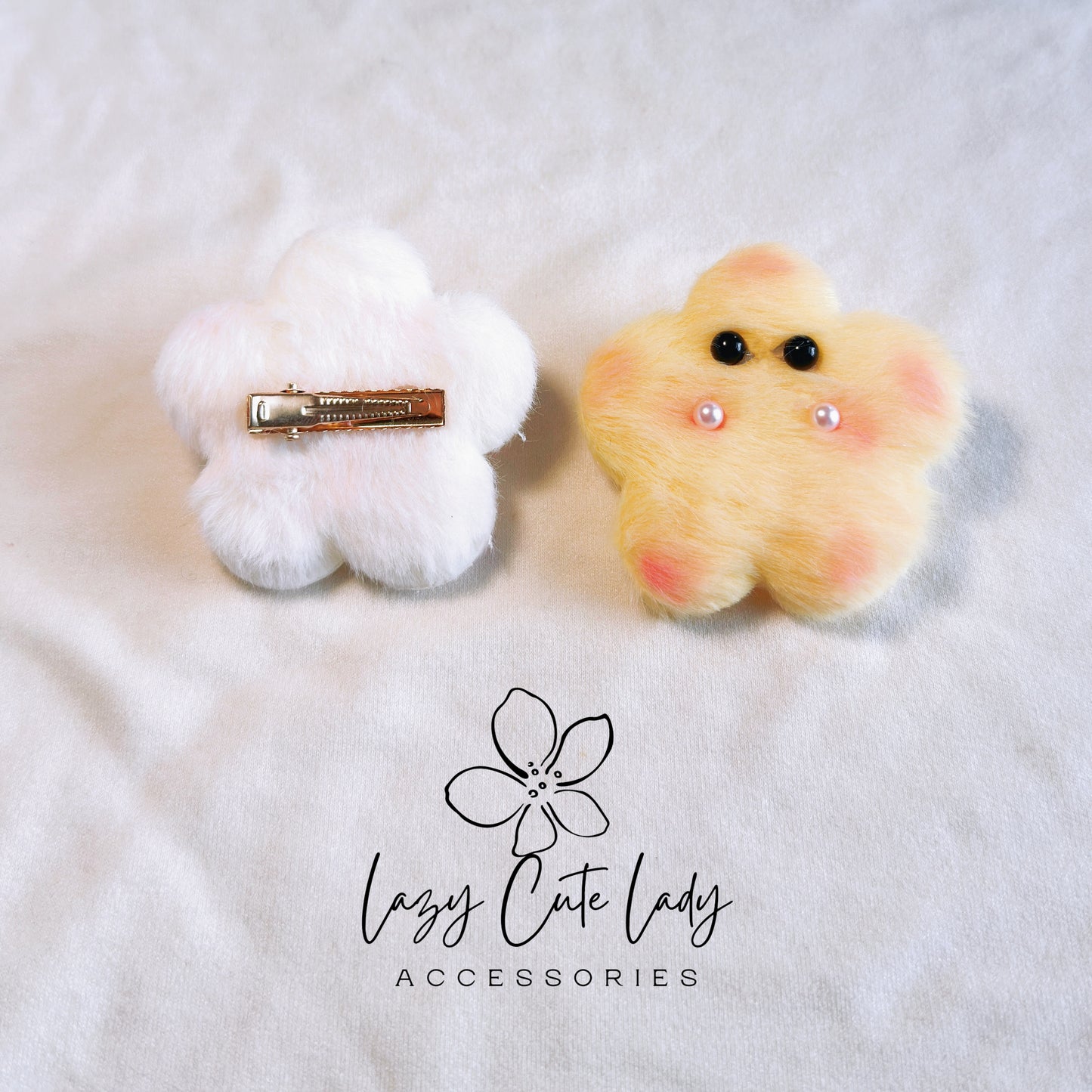 Fuzzy Cartoon Star Hair Clips and Ties with Adorable Eyes – Cute and Versatile Accessories