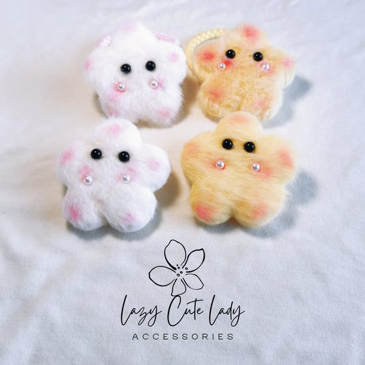 Fuzzy Cartoon Star Hair Clips and Ties with Adorable Eyes – Cute and Versatile Accessories