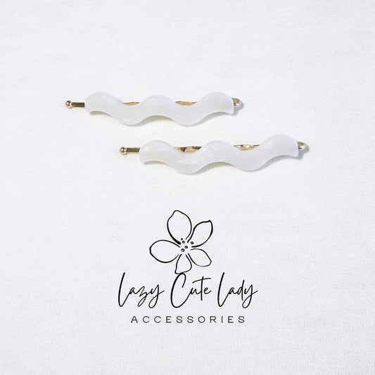 Elegant 3-Inch Acetate Wave Hair Clip Set - Gray, White, Green, and Purple Options