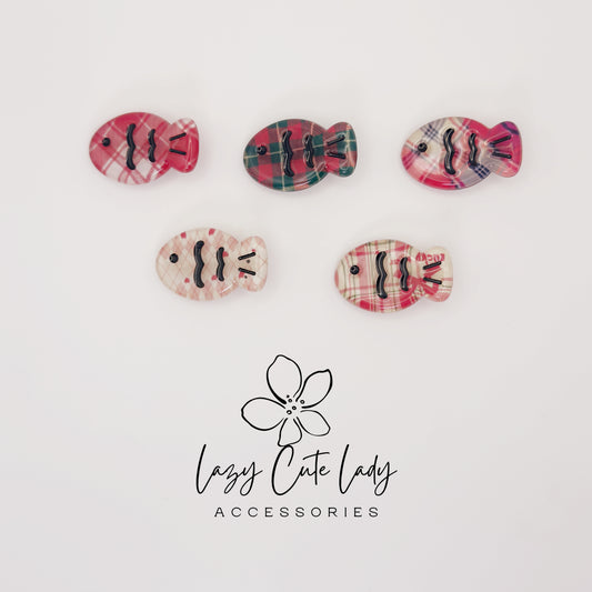 Plaid Fish Hair Clips – Resin Snap Hair Accessories for Girls and Women, Autumn &Halloween Inspired Barrettes