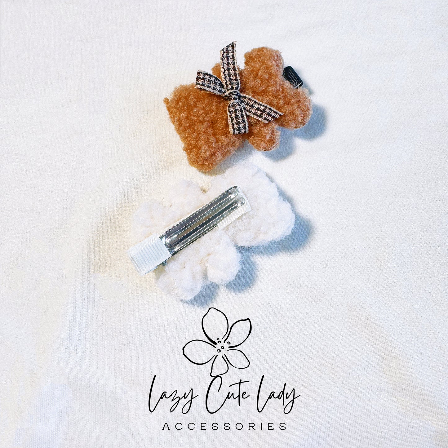 Plush Teddy Bear Hair Clip - Brown & White, Adorable and Versatile