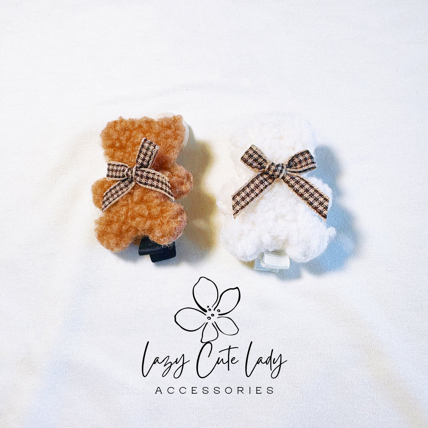 Plush Teddy Bear Hair Clip - Brown & White, Adorable and Versatile