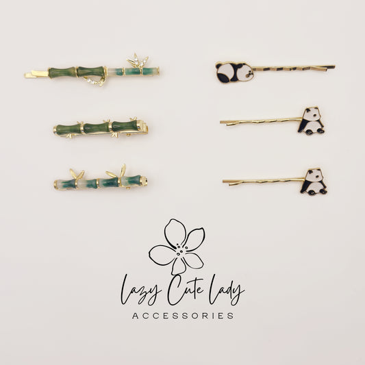 Panda and Bamboo Hair Clip Set: Enamel Animal Hair Accessories