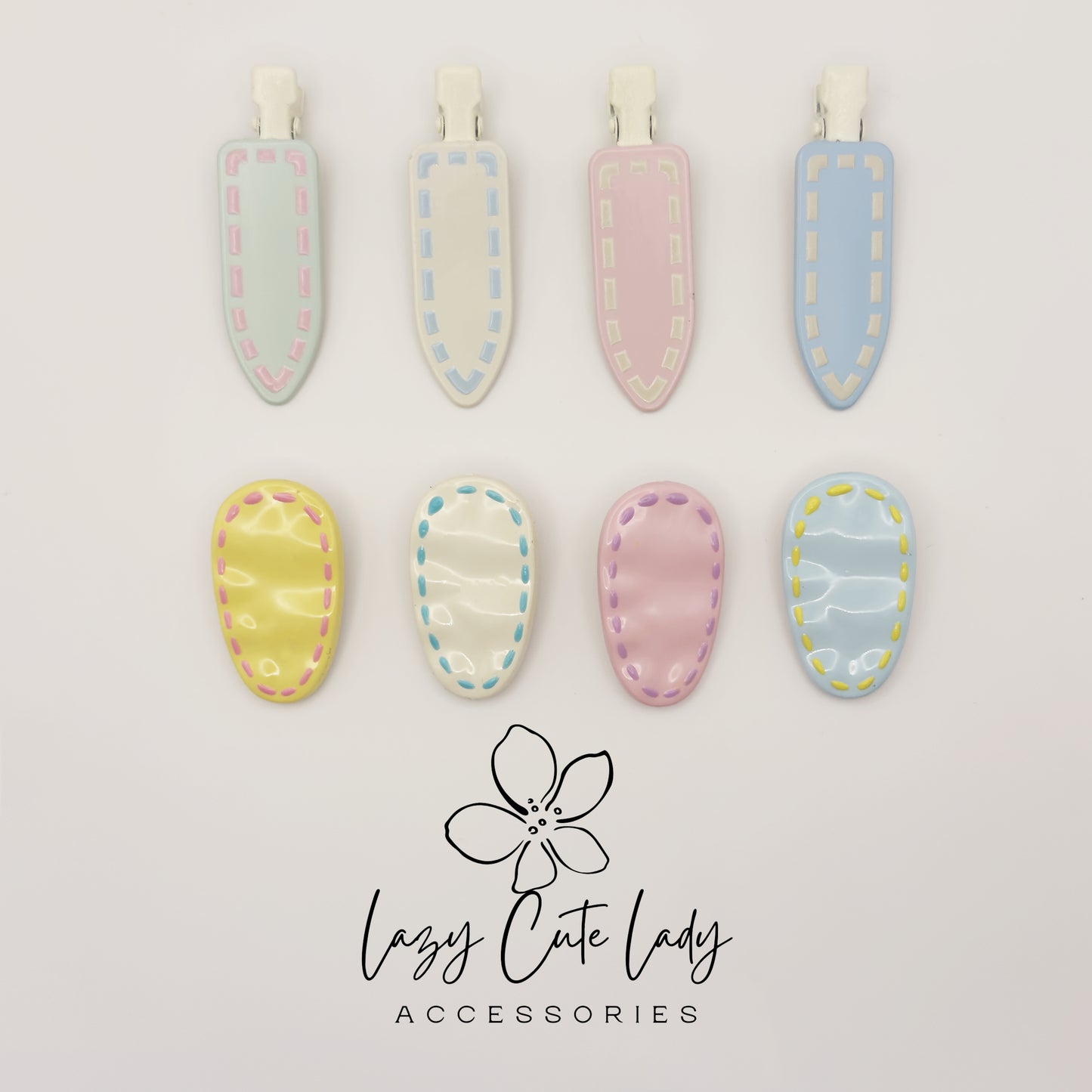 Pastel Stitch Hair Clips – Cute Resin Snap Clips for Girls and Women, Oval & Long Barrette Styles