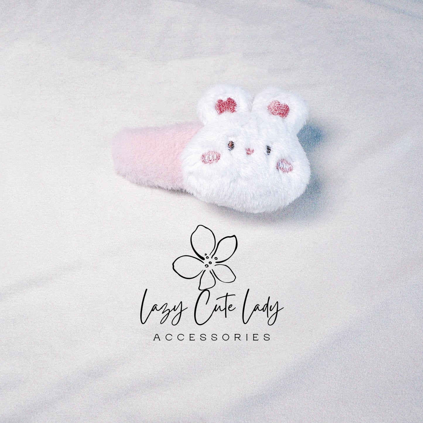 Fluffy Bunny Hair Clip - Pink & White, Adorably Stylish Accessory