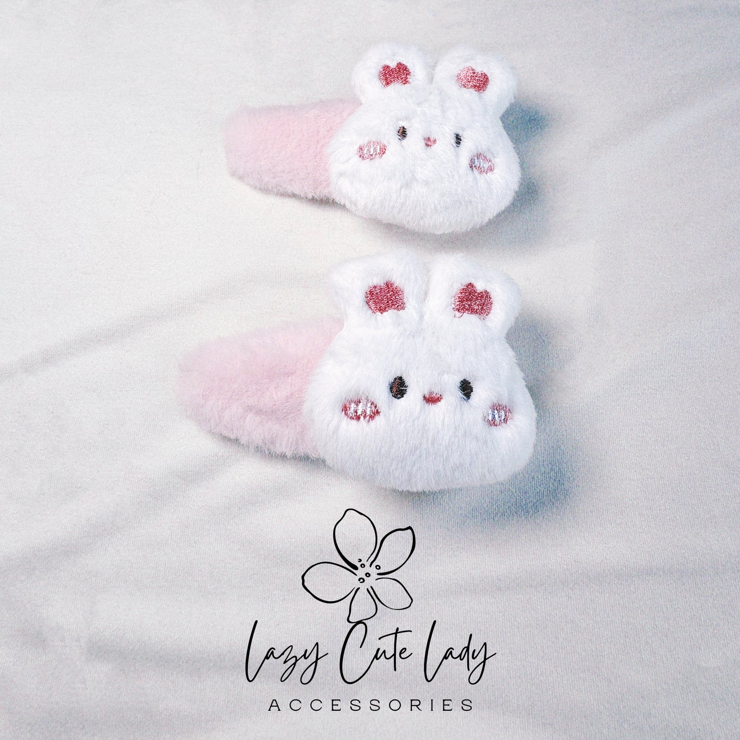Fluffy Bunny Hair Clip - Pink & White, Adorably Stylish Accessory