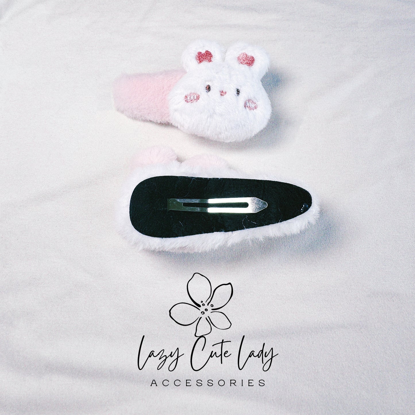 Fluffy Bunny Hair Clip - Pink & White, Adorably Stylish Accessory