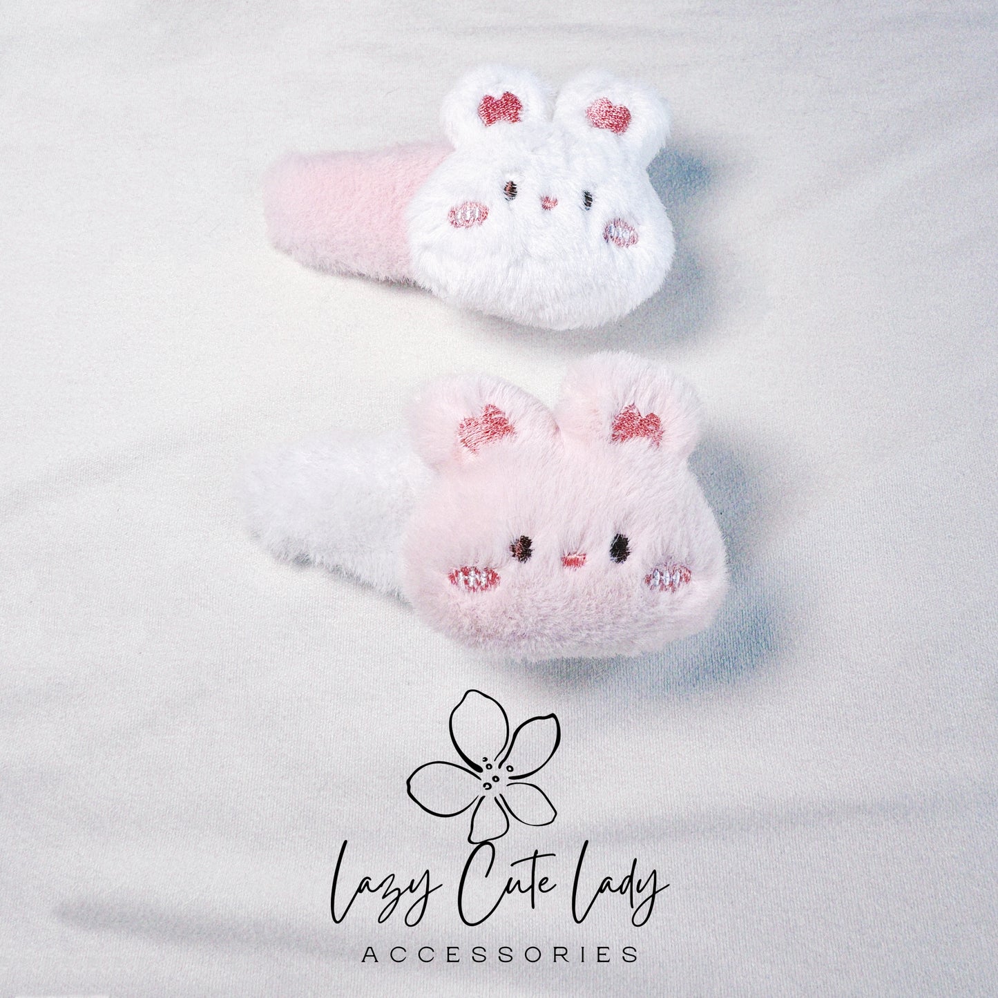 Fluffy Bunny Hair Clip - Pink & White, Adorably Stylish Accessory
