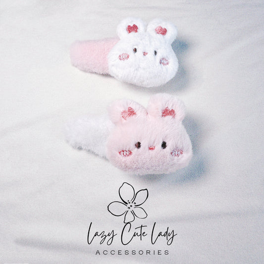 Fluffy Bunny Hair Clip - Pink & White, Adorably Stylish Accessory