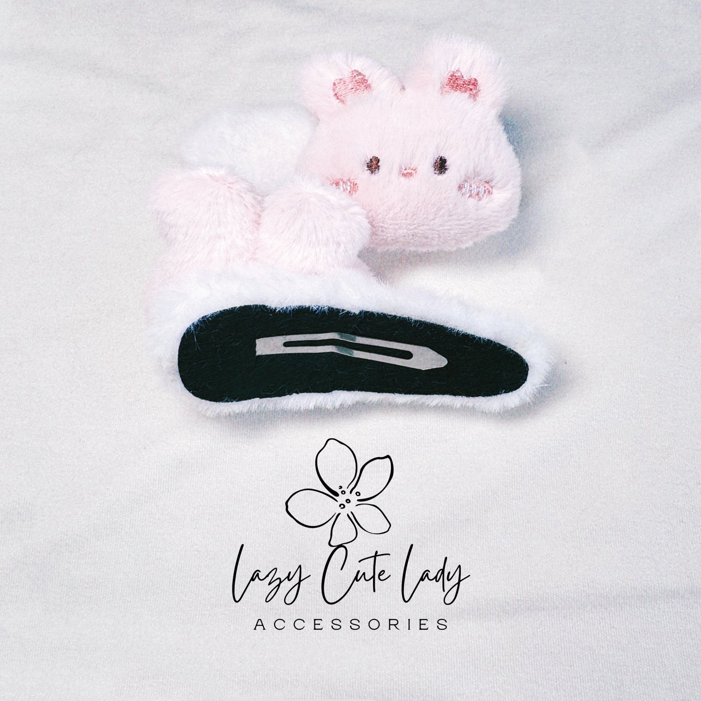 Fluffy Bunny Hair Clip - Pink & White, Adorably Stylish Accessory