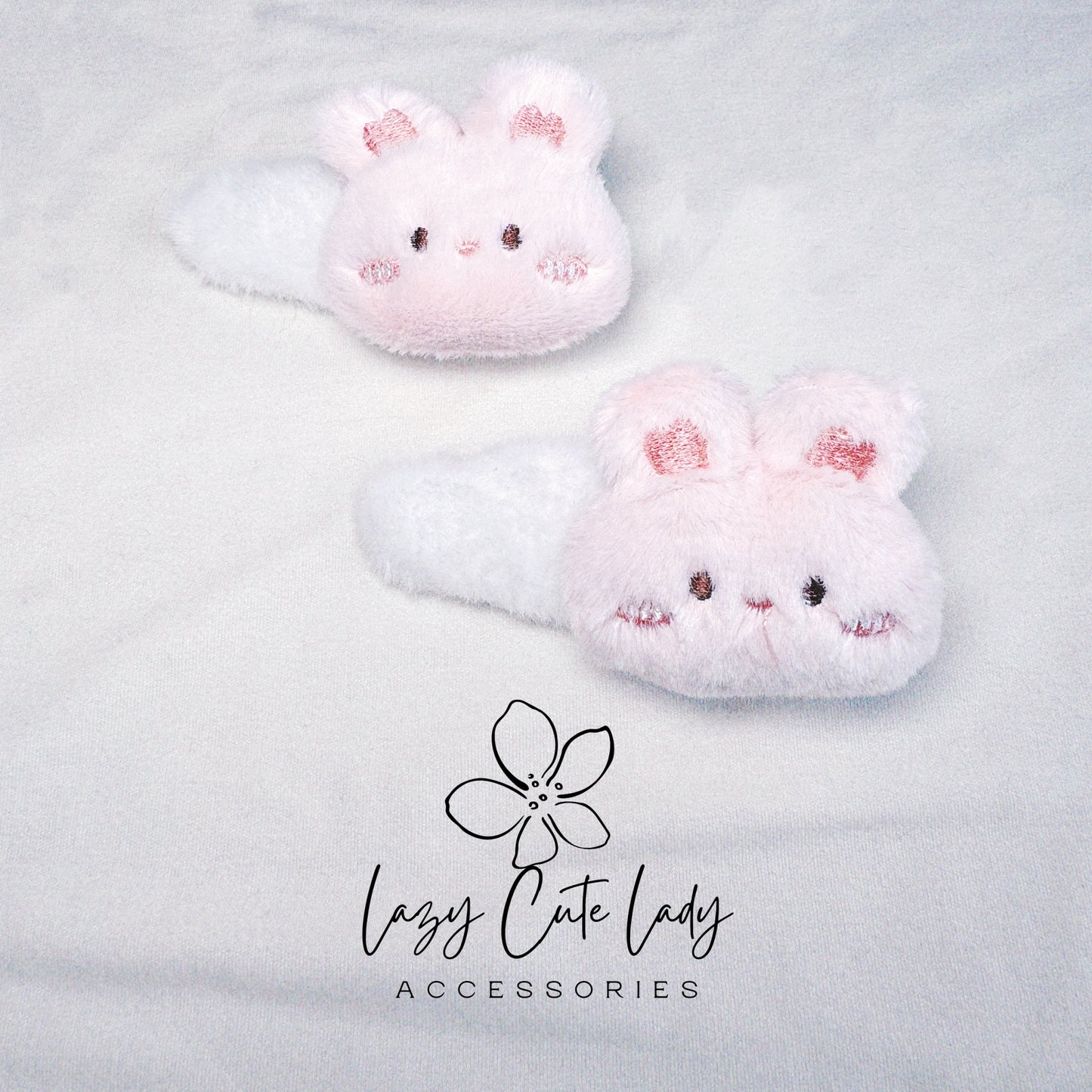 Fluffy Bunny Hair Clip - Pink & White, Adorably Stylish Accessory