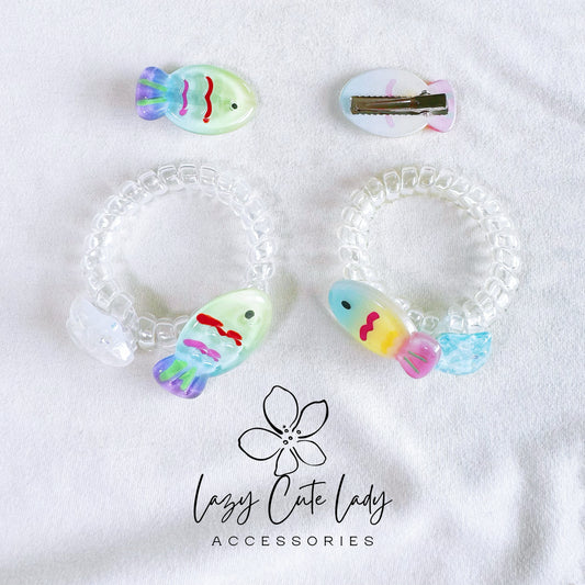 Cute Rainbow Fish Hair Clips & Hair Ties – Perfect for Beach Vibes