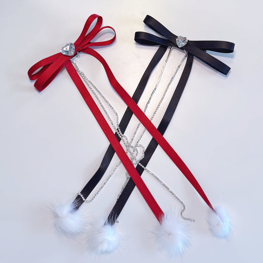 Elegant Ribbon and Rhinestone Bow Hair Accessory – Adorable and Graceful