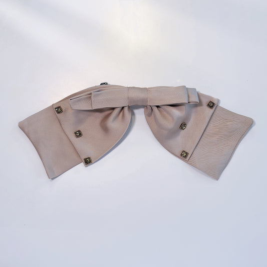 Large Milk Tea-Colored Bow Hair Accessory with Gemstone Detail – Vintage Elegance