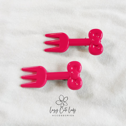 Sweet Pink Bow Fork Hair Clip