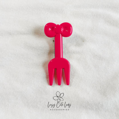 Sweet Pink Bow Fork Hair Clip