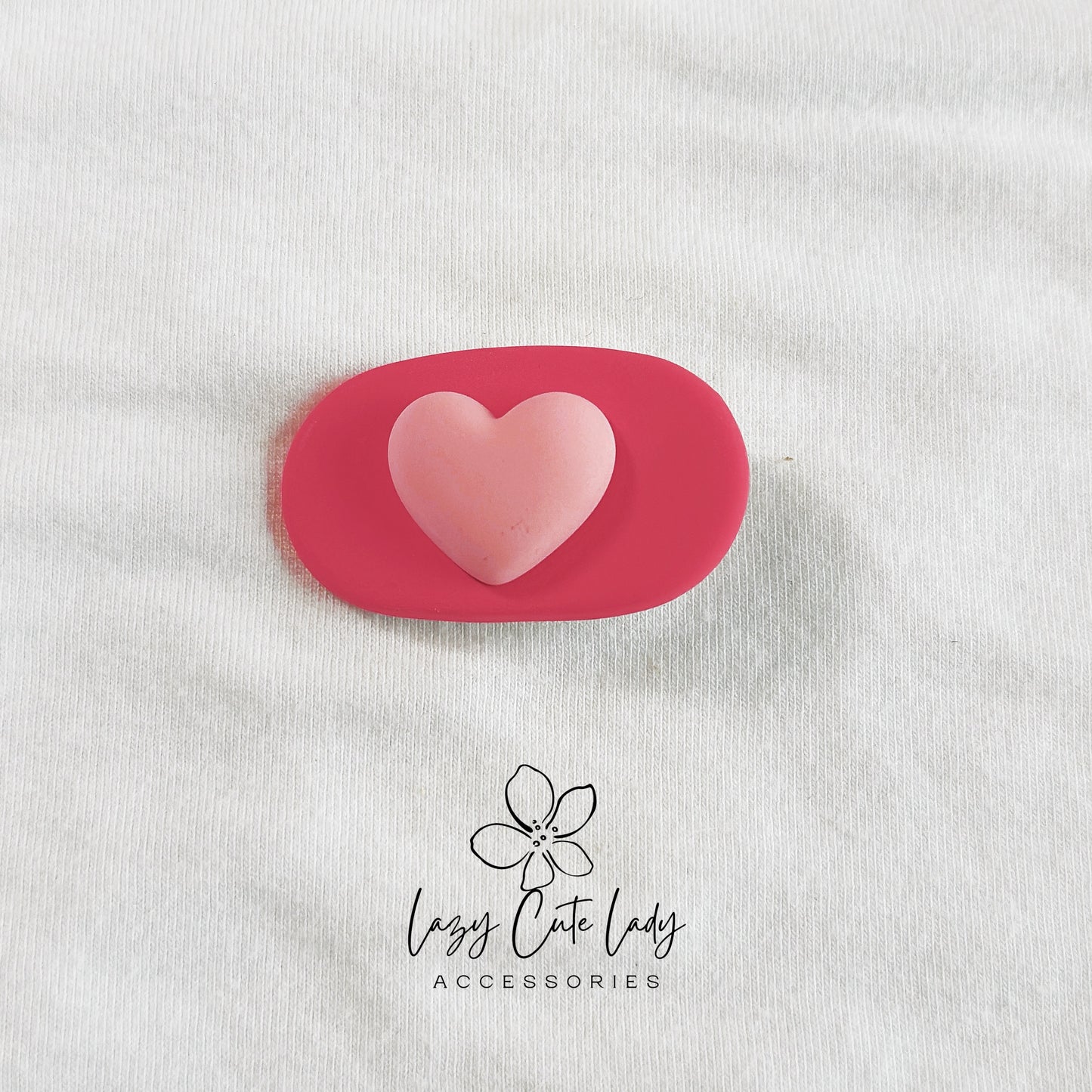 Adorable Pink Heart Oval Hair Clip - Cute Hair Accessory