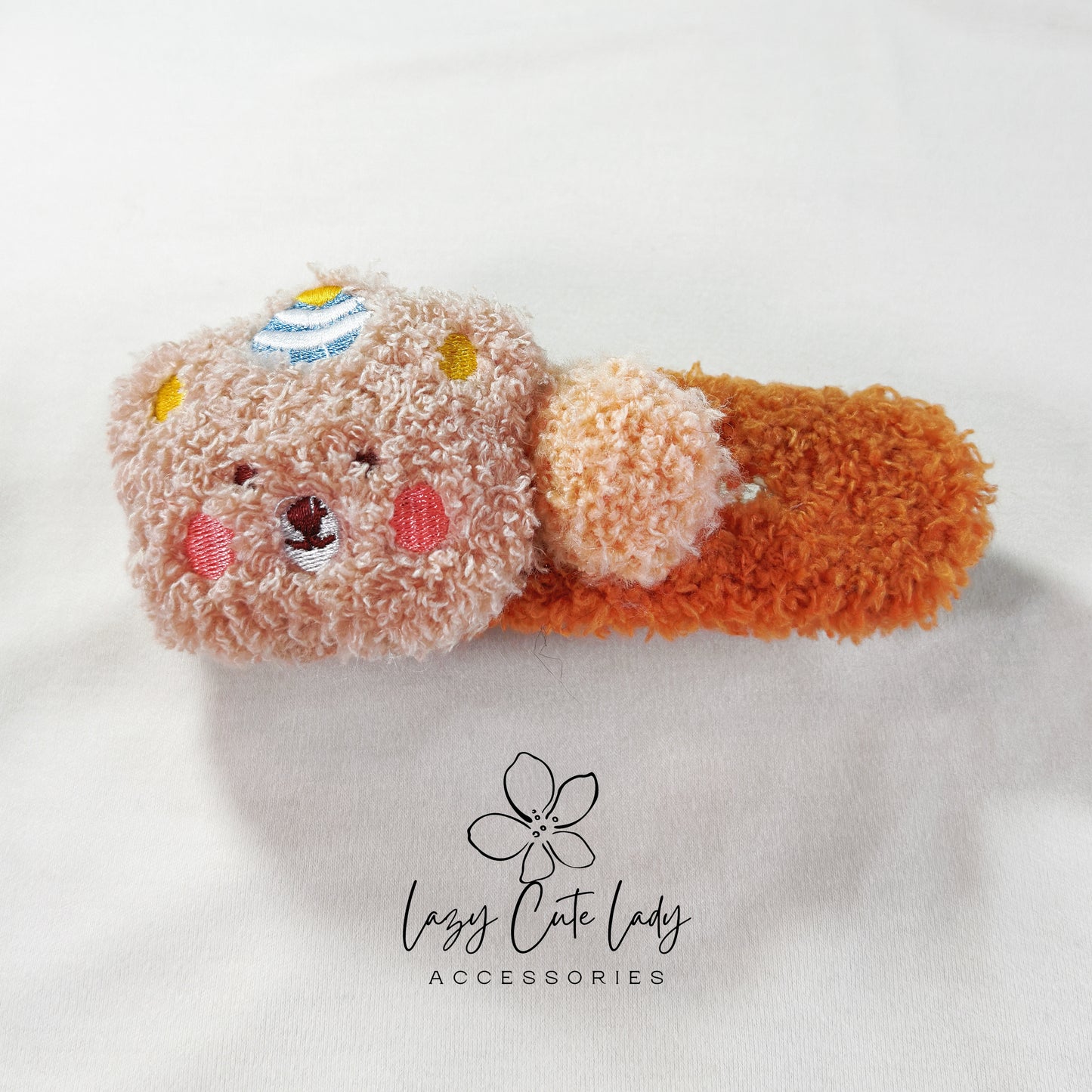 Adorable Plush Bear Hair Clip with Birthday Hat Embroidery - hair Accessory
