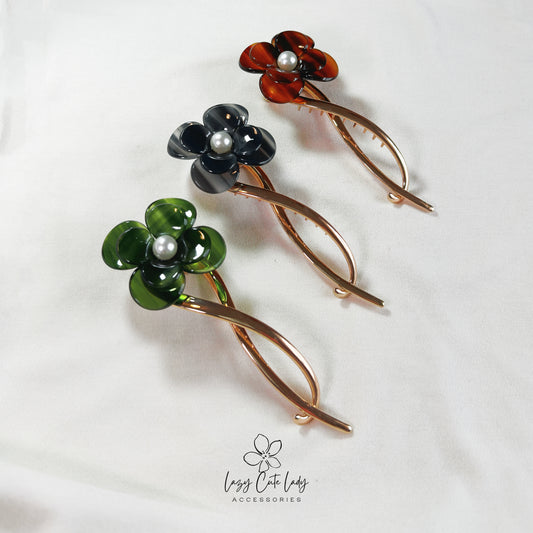 Medium Floral Hair Clip with Long Stems- Hair accessory for women for girl