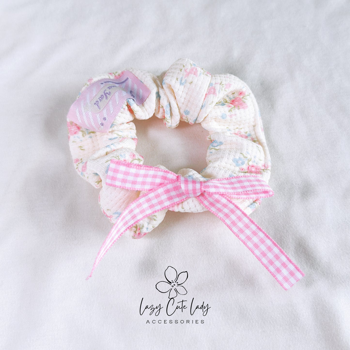 Floral Elegance Hair Scrunchie with Ribbon Bow