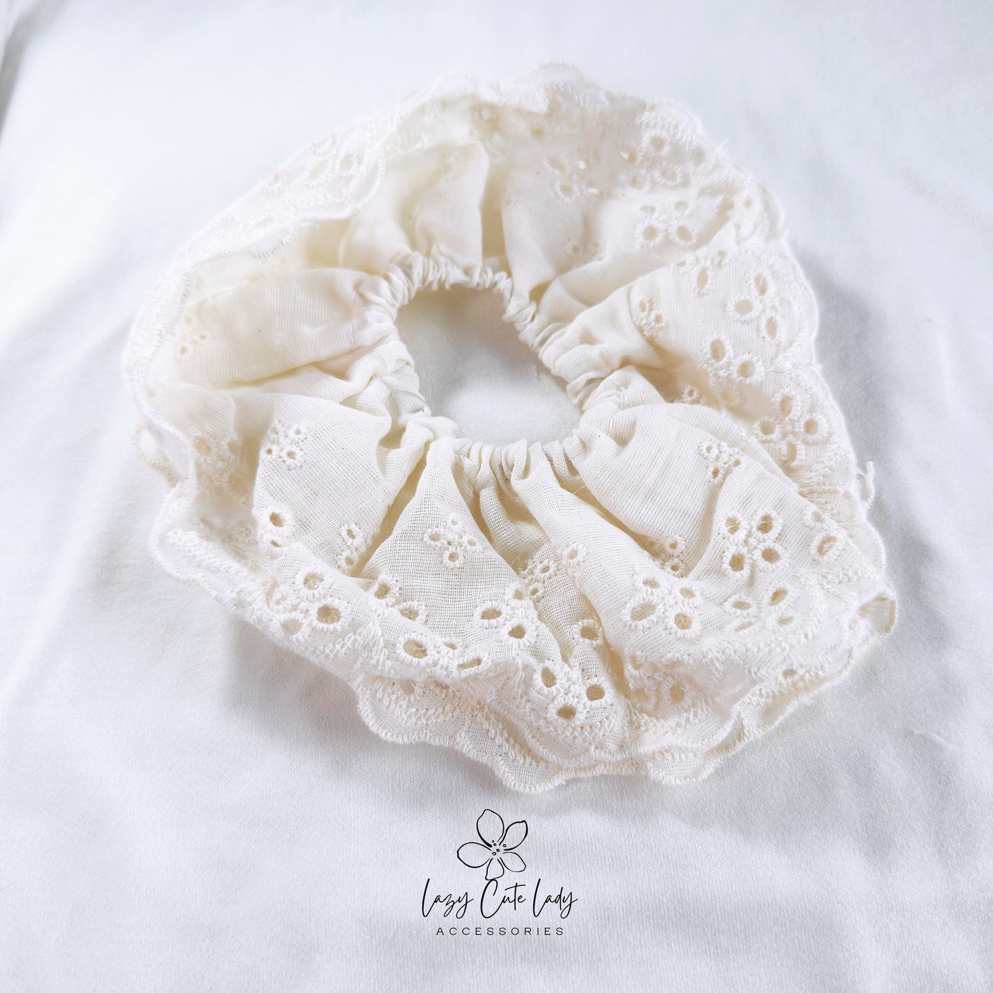 Elegant Ivory Floral Hair Scrunchie