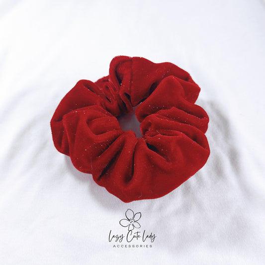 Velvet Red Hair Scrunchie with Gold Thread Accents