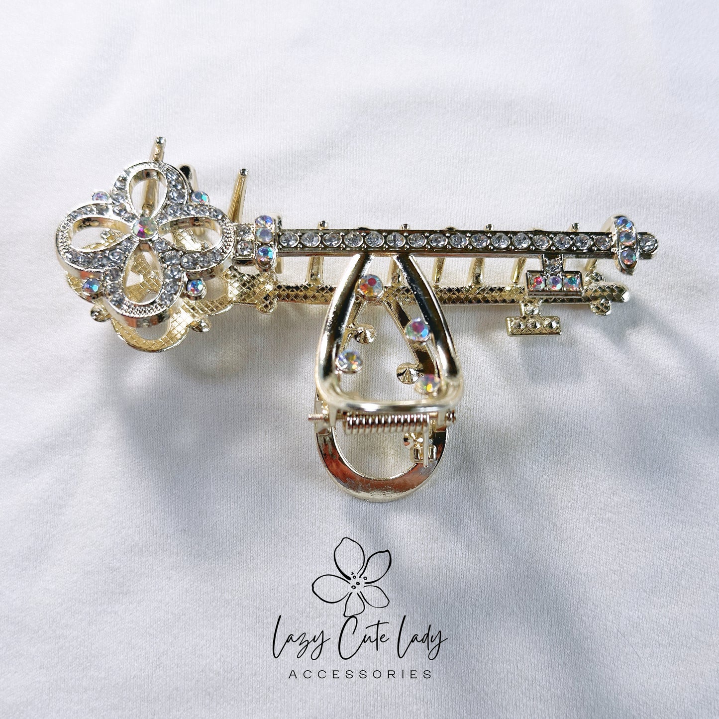 Key-Shaped Metal Rhinestone Hair Claw