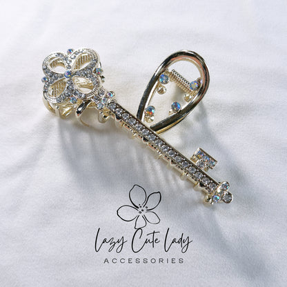 Key-Shaped Metal Rhinestone Hair Claw