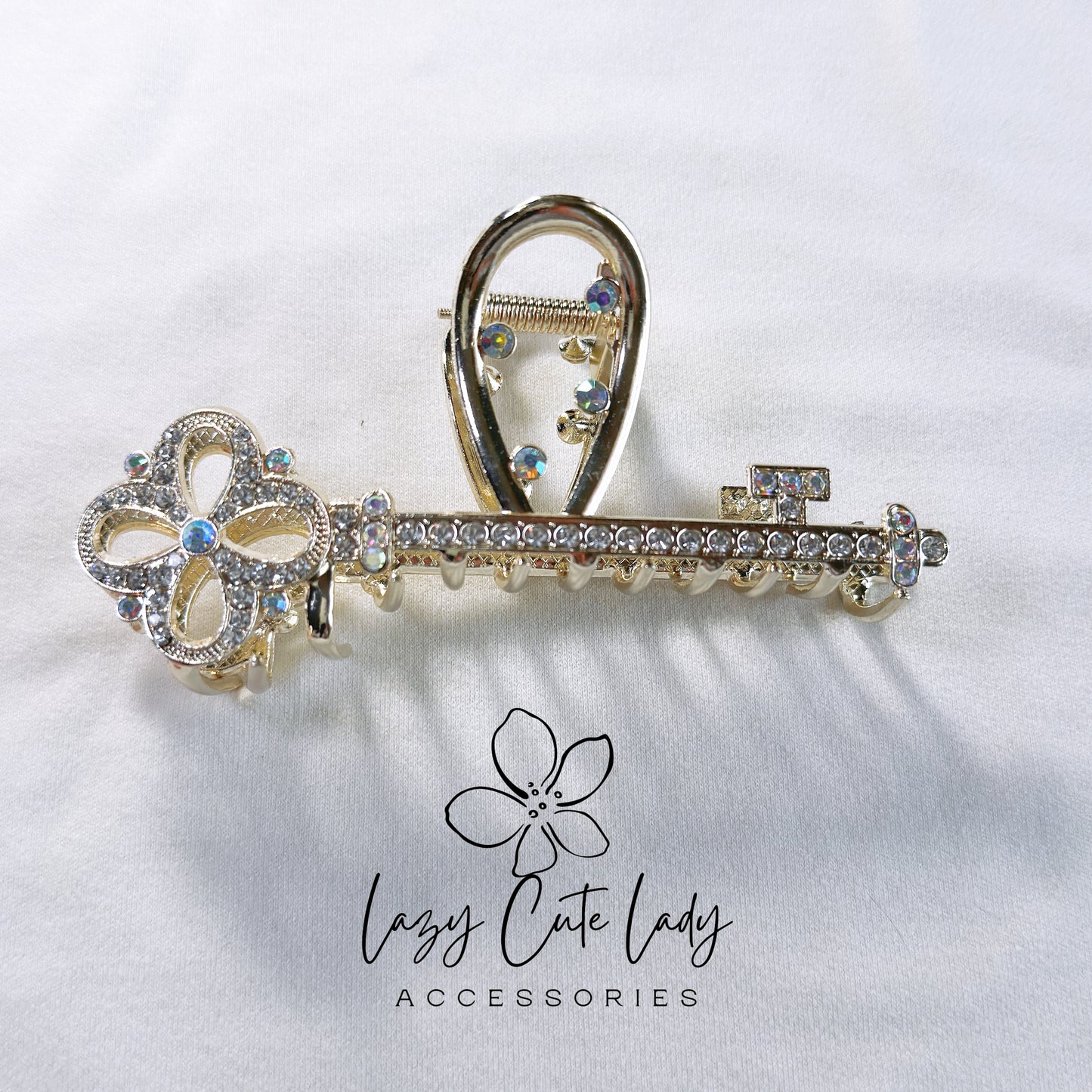 Key-Shaped Metal Rhinestone Hair Claw