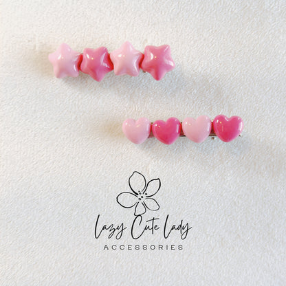 Pink Heart Hair Clip Set – Cute & Sweet Hair Accessories in Light and Dark Pink for Girls & All Ages
