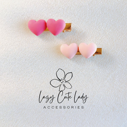 Pink Heart Hair Clip Set – Cute & Sweet Hair Accessories in Light and Dark Pink for Girls & All Ages