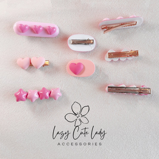 Pink Heart Hair Clip Set – Cute & Sweet Hair Accessories in Light and Dark Pink for Girls & All Ages