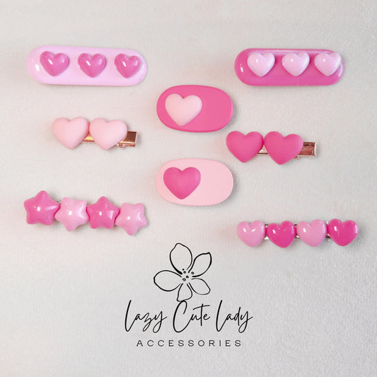 Pink Heart Hair Clip Set – Cute & Sweet Hair Accessories in Light and Dark Pink for Girls & All Ages