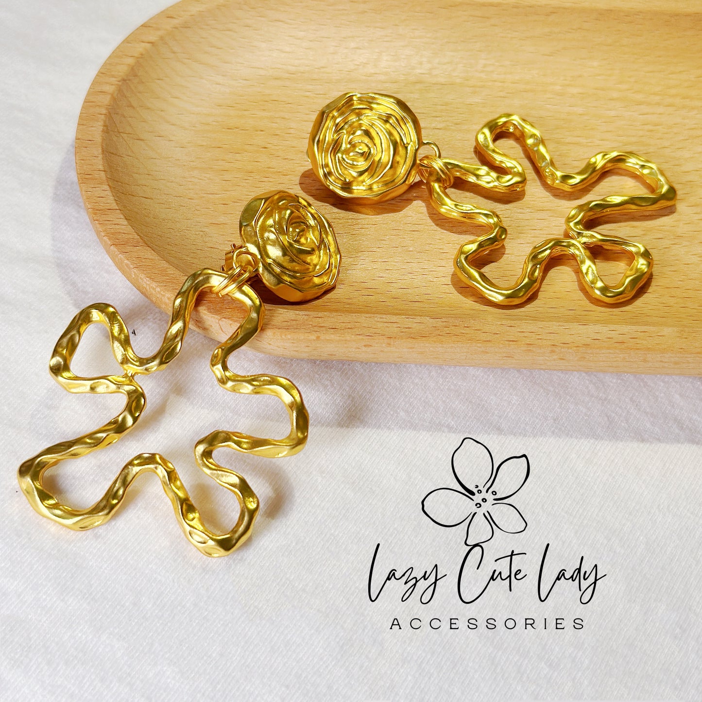 Bold Blossom: Metallic Gold Flower Earrings
