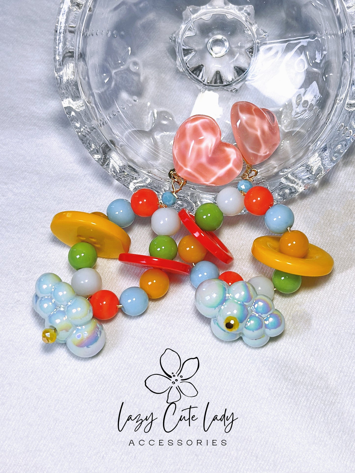 Colorful Charm: Handcrafted Button and Bead Earrings