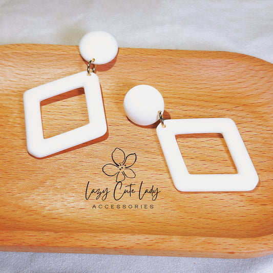 Lazy Cute Lady Accessories-Geometric Elegance: White Geometric Earrings-Gift - for girl for women