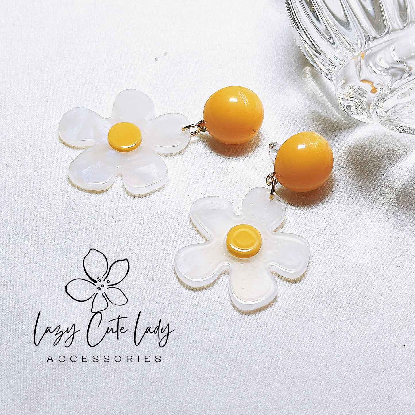 Vintage Blossom: Handcrafted White and Yellow Floral Earrings