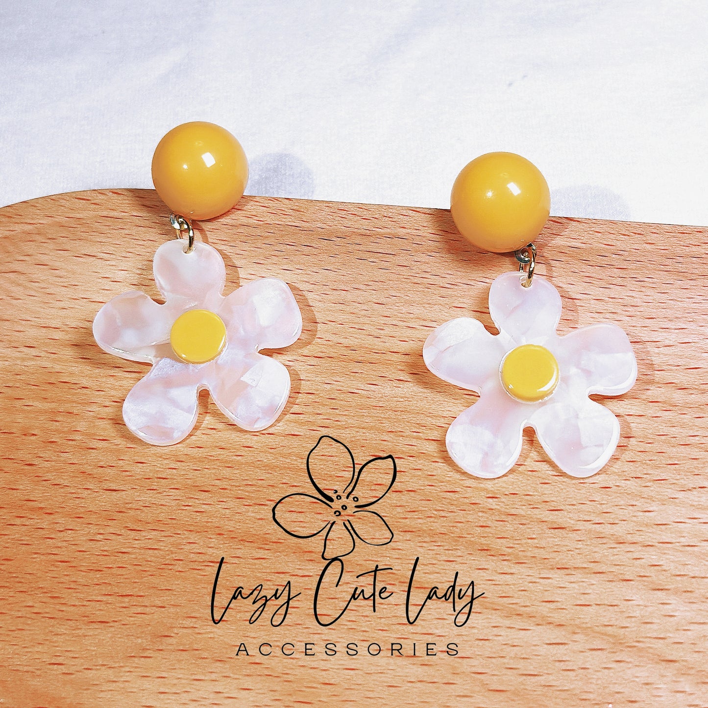 Vintage Blossom: Handcrafted White and Yellow Floral Earrings