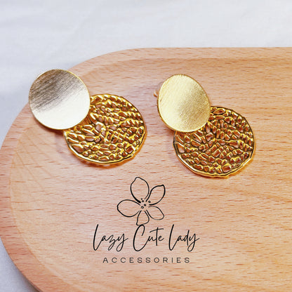 Lazy Cute Lady Accessories-Vintage Circles: Retro Metal Disc Drop Earrings- Gift - for girl for women