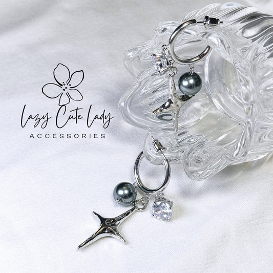 Starry Elegance: Silver Star and Zirconia Fashion Earrings