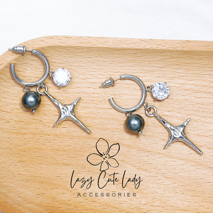 Starry Elegance: Silver Star and Zirconia Fashion Earrings