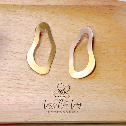 Lazy Cute Lady Accessories-Golden Clouds: Hollow Matte Metal Drop Earrings-Metal allergy-friendly earrings -Fashion Earrings- Gift - for girl for women
