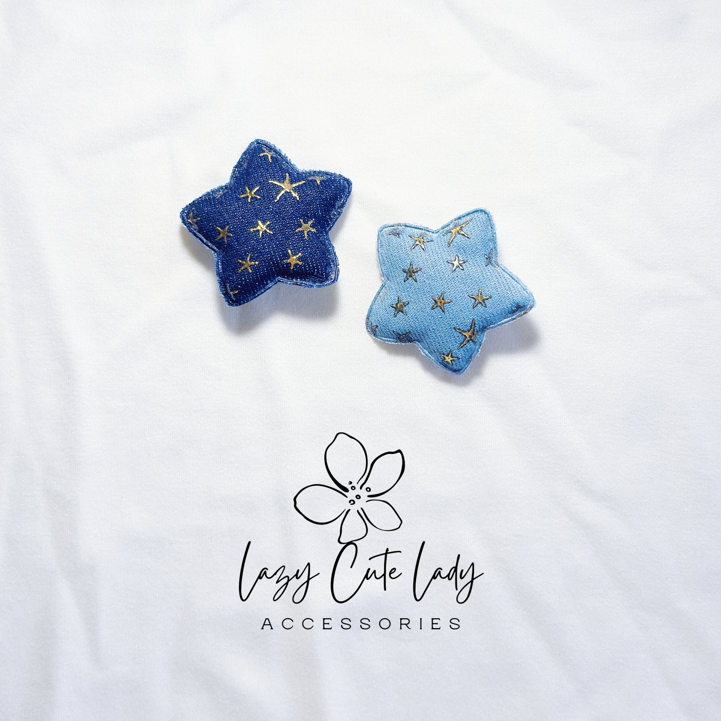 Galaxy Star Hair Clips – Denim and Tie-Dye Fabric Stars with Gold Foil Details