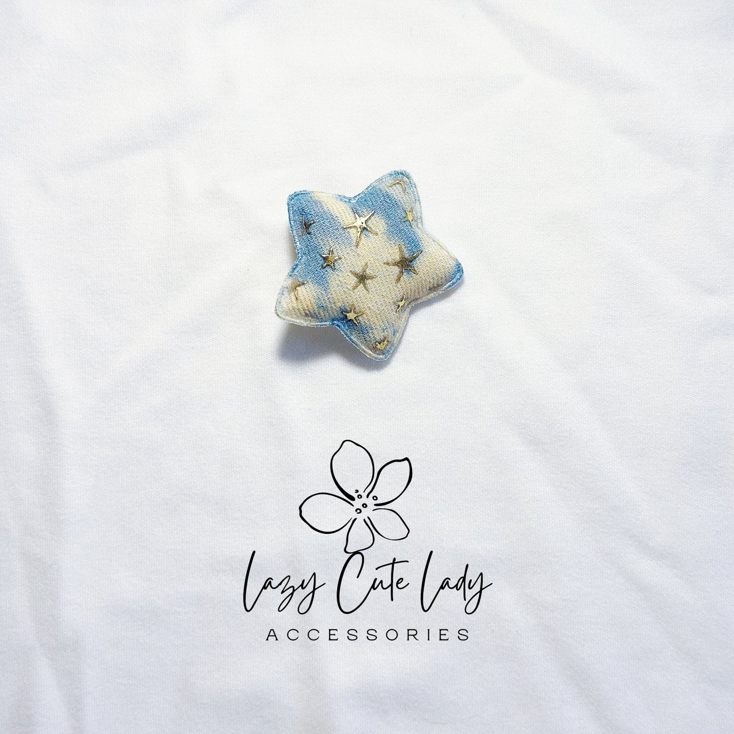 Galaxy Star Hair Clips – Denim and Tie-Dye Fabric Stars with Gold Foil Details