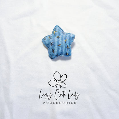 Galaxy Star Hair Clips – Denim and Tie-Dye Fabric Stars with Gold Foil Details