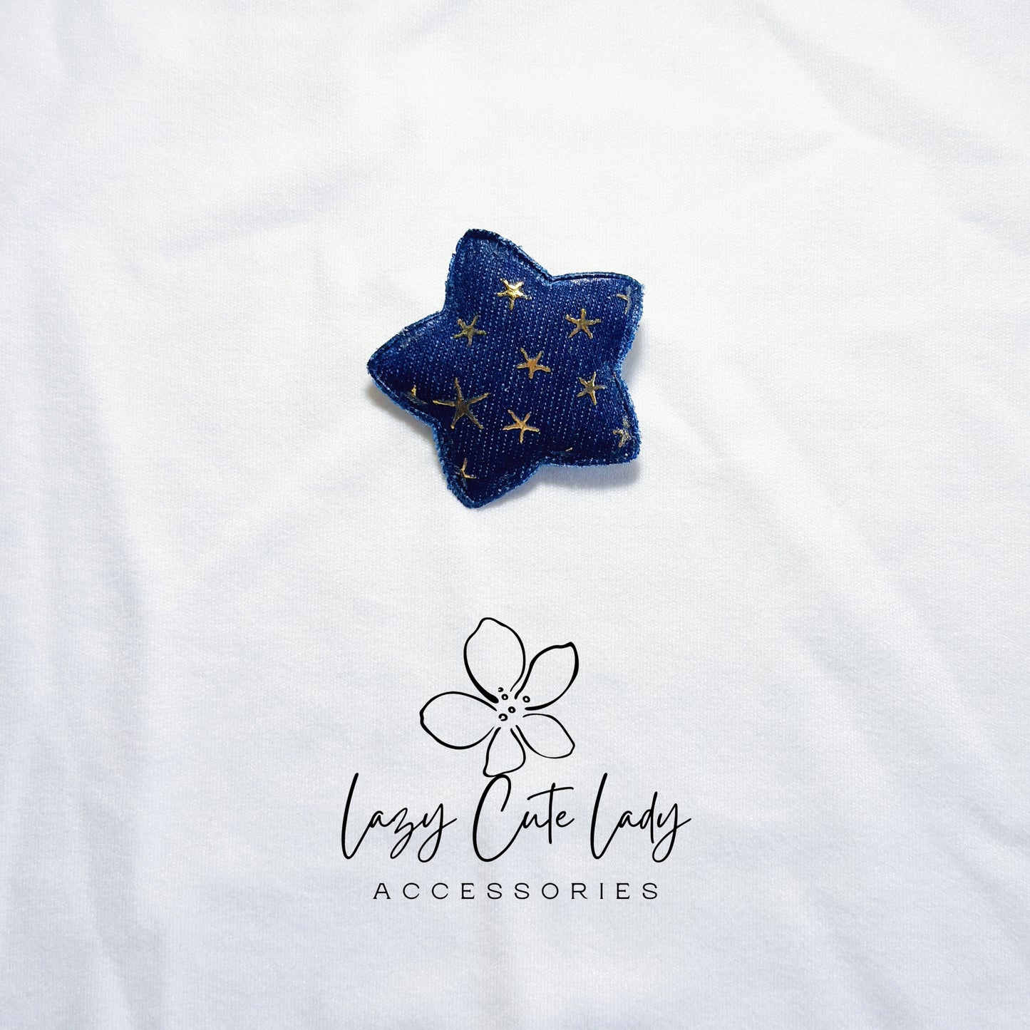 Galaxy Star Hair Clips – Denim and Tie-Dye Fabric Stars with Gold Foil Details
