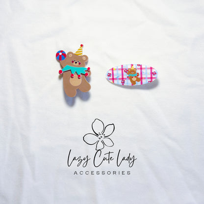 Party Bear Hair Clips – Cute Animal Hair Accessories, Kawaii Colorful Snap Clips, Happy Bear Hair Pins for Girls